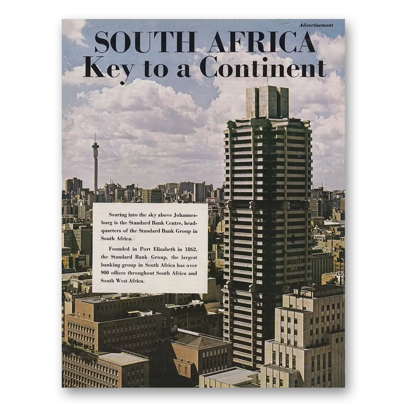 1971 Standard Bank Group South Africa Key to a Continent Vintage Magazine Print Ad