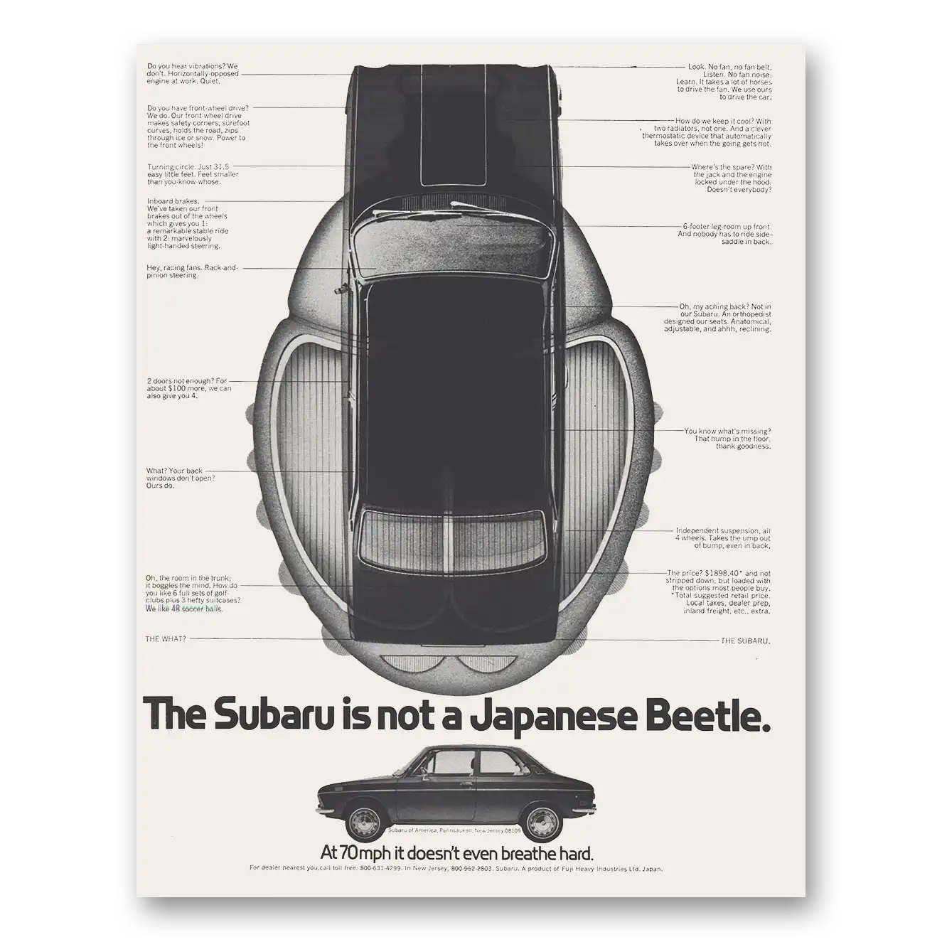 1971 Subaru Sedan Not a Japanese Beetle Vintage Magazine Print Ad