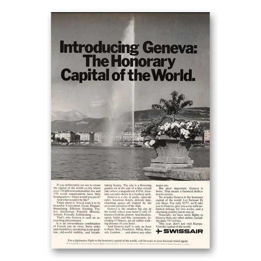 1971 Swissair Geneva Honorary Capital of the World Vintage Magazine Print Ad