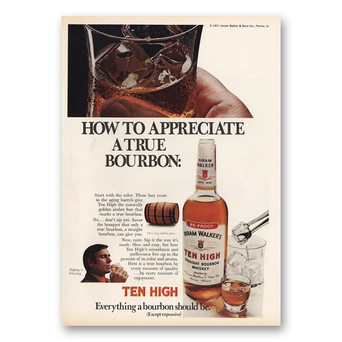 1971 Ten High Bourbon How to Appreciate Vintage Magazine Print Ad