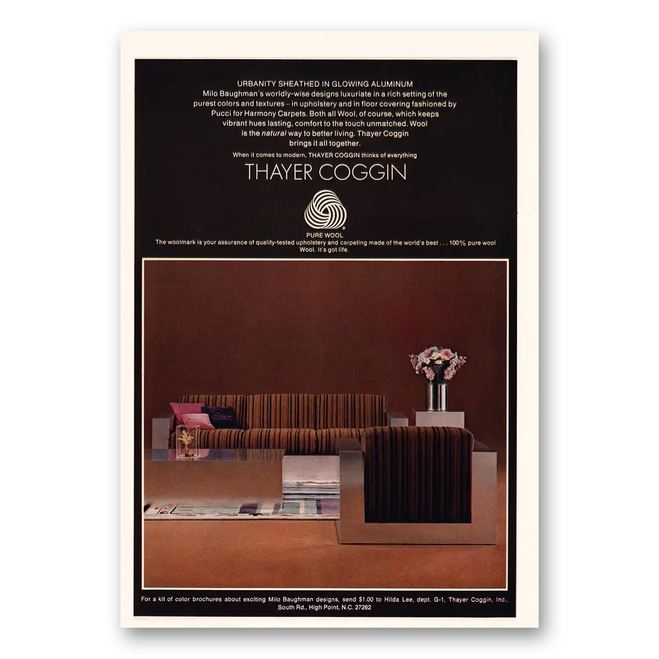 1971 Thayer Coggin Furniture Urbanity Sheathed Milo Baughman Vintage Magazine Print Ad