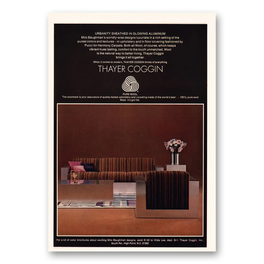 1971 Thayer Coggin Furniture Urbanity Sheathed Milo Baughman Vintage Magazine Print Ad