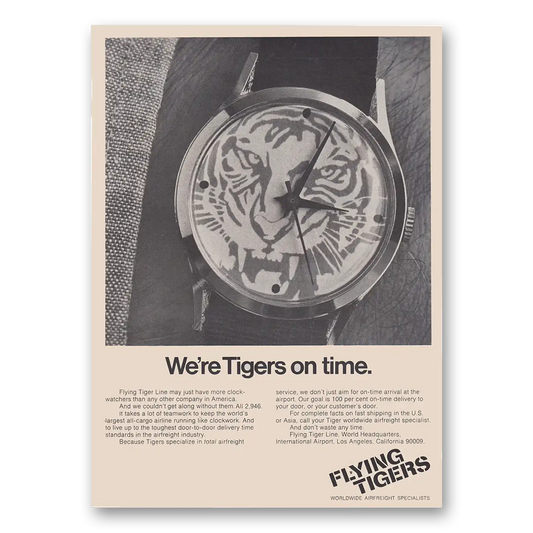 1971 Flying Tiger Line We're Tigers On Time Vintage Magazine Print Ad