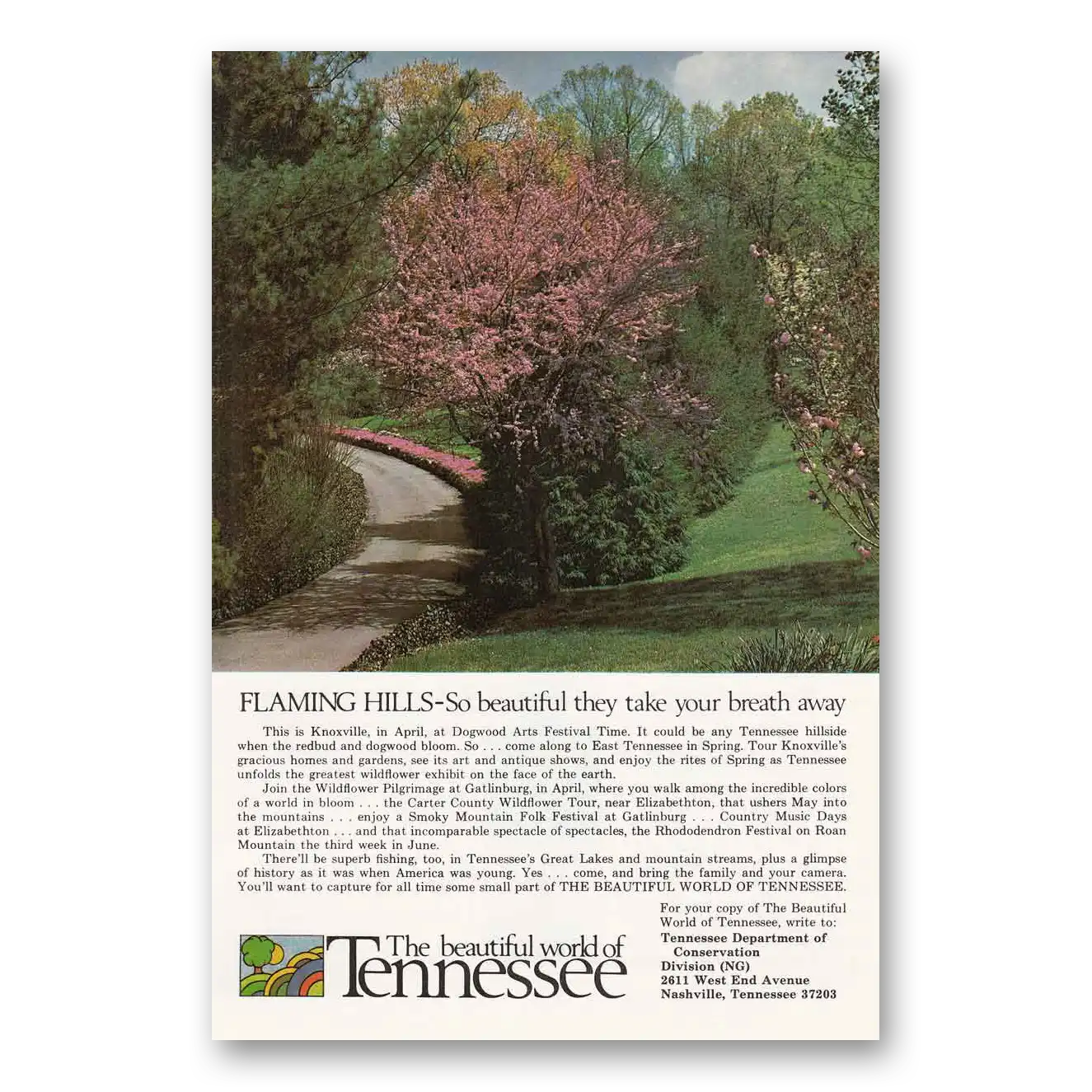 1971 Tennessee Flaming Hills Vintage Magazine Print Ad