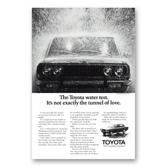 1971 Toyota Water Test Its Not Exactly the Tunnel of Love Vintage Magazine Print Ad