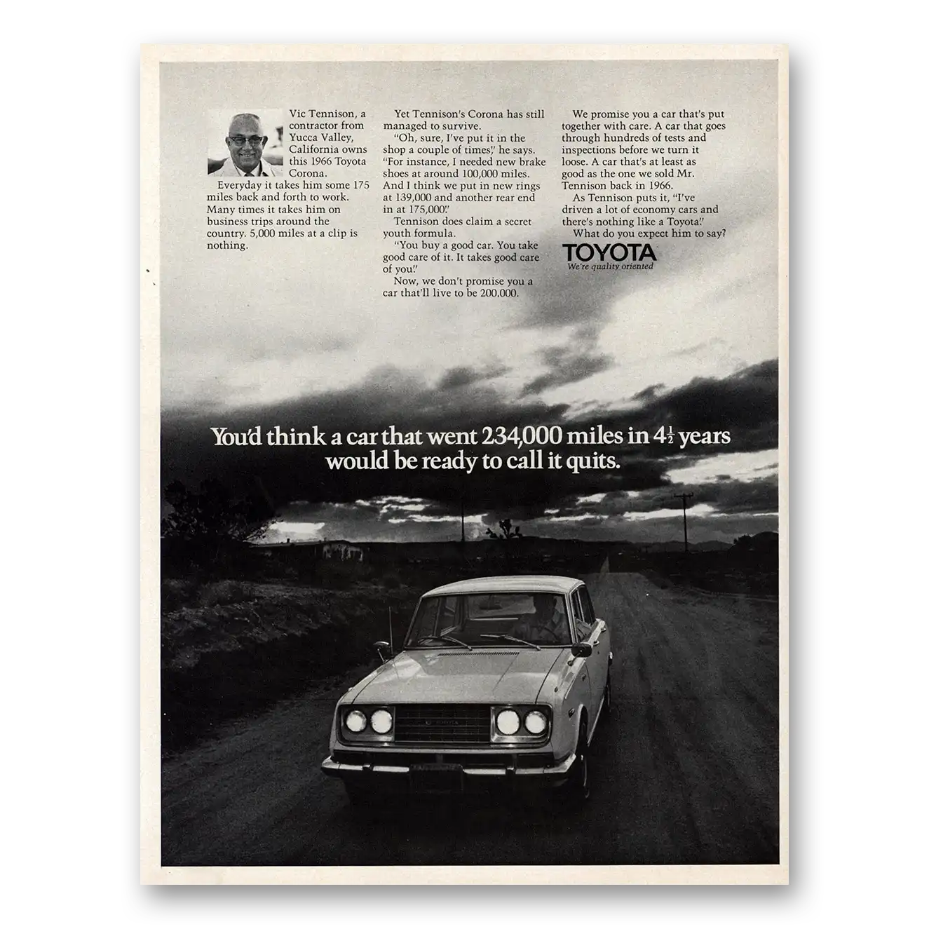 1971 Toyota Corona Car That Went 234000 Miles Vintage Magazine Print Ad