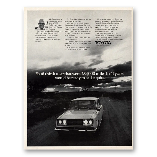 1971 Toyota Corona Car That Went 234000 Miles Vintage Magazine Print Ad