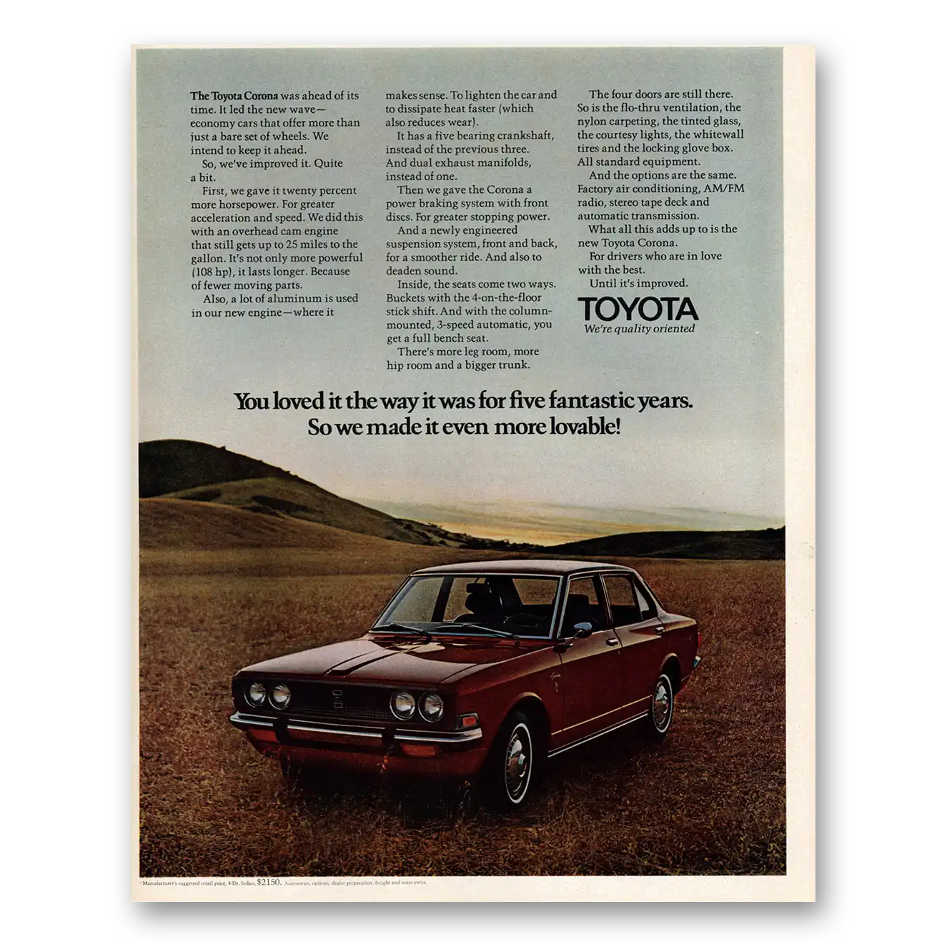 1971 Toyota Corona You Loved It the Way It Was Five Fantastic Vintage Magazine Print Ad