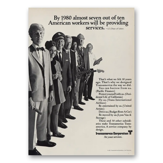 1971 Transamerica Seven Out of Ten American Workers Vintage Magazine Print Ad