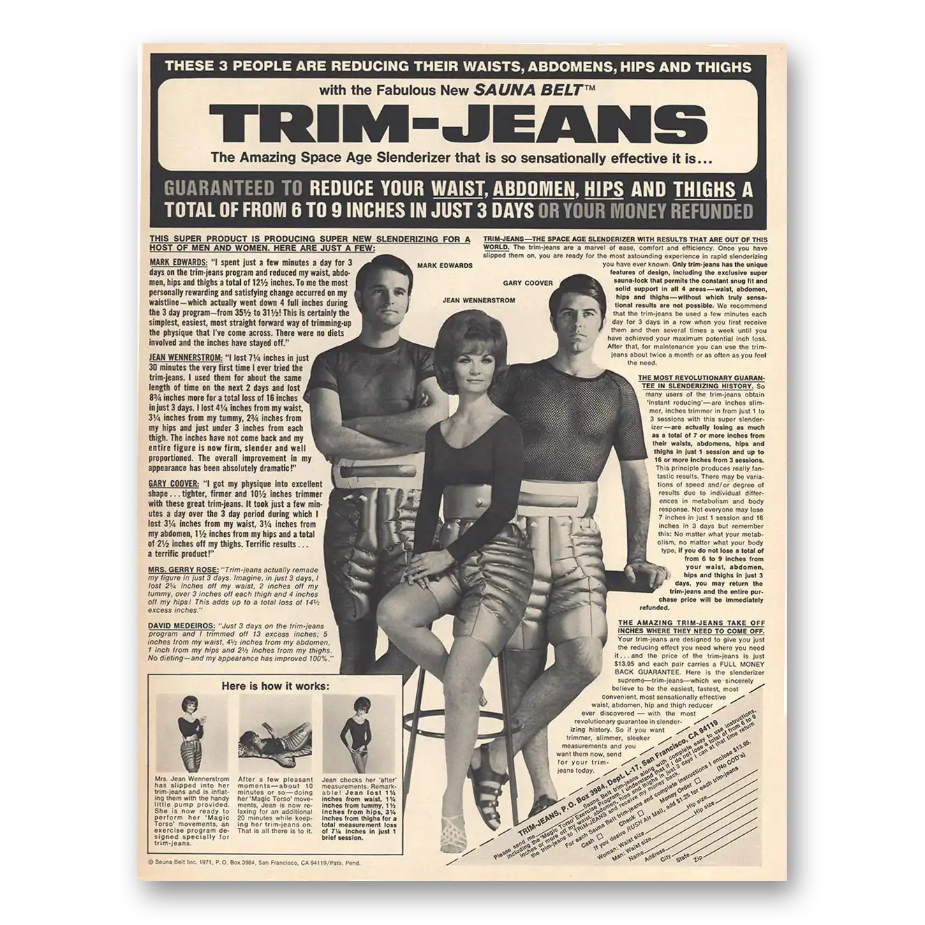 1971 Trim Jeans Space Age Slenderizer Vintage Magazine Print Ad