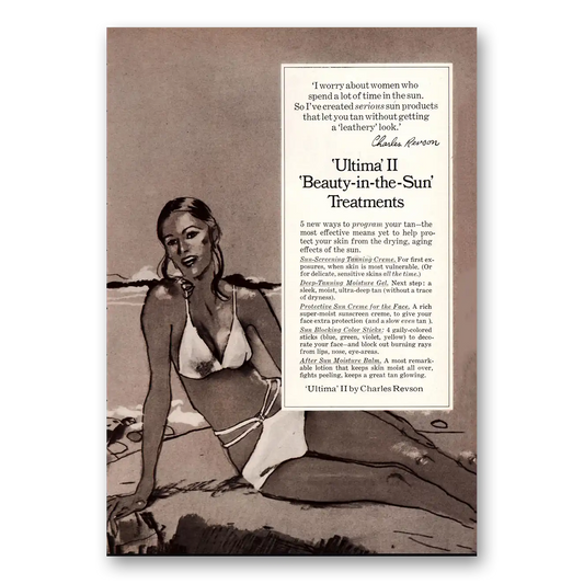 1971 Ultima II Beauty In the Sun Treatments Vintage Magazine Print Ad