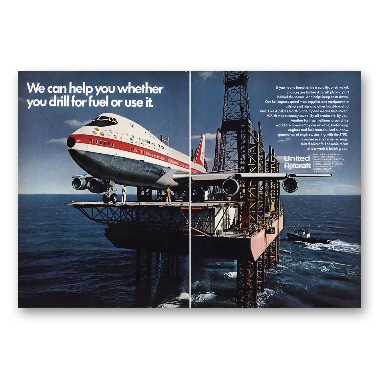 1971 United Aircraft Drill for Fuel or Use It Vintage Magazine Print Ad