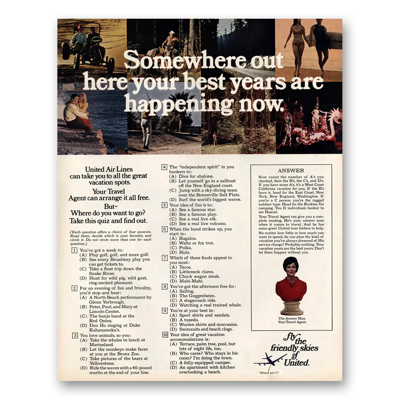 1971 United Airlines Somewhere Out Here Your Best Years Vintage Magazine Print Ad