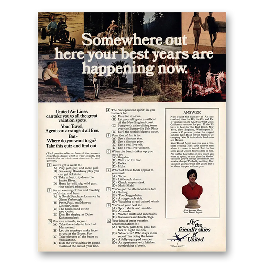 1971 United Airlines Somewhere Out Here Your Best Years Vintage Magazine Print Ad