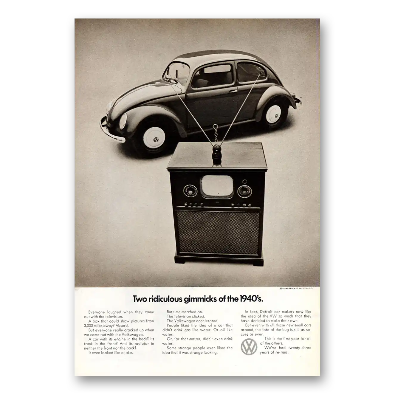 1971 Volkswagen Beetle Two Ridiculous Gimmicks Vintage Magazine Print Ad