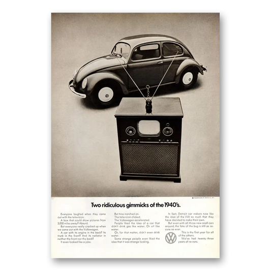 1971 Volkswagen Beetle Two Ridiculous Gimmicks Vintage Magazine Print Ad