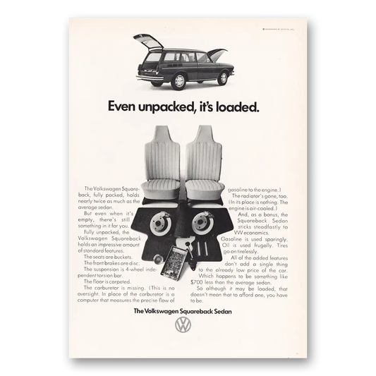 1971 Volkswagen Squareback Sedan Even Unpacked Its Loaded Vintage Magazine Print Ad