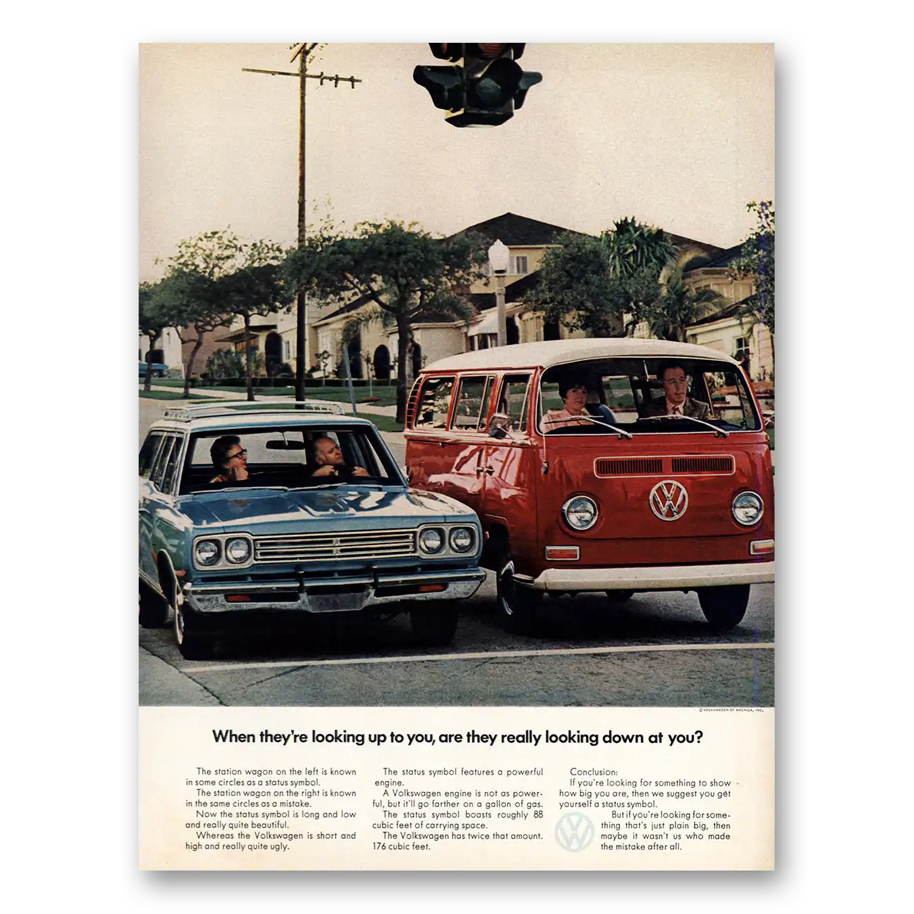 1971 Volkswagen Station Wagon Are They Really Looking Down at You Vintage Magazine Print Ad