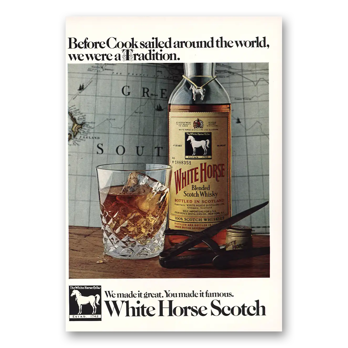 1971 White Horse Scotch Whisky Before Cook Sailed Vintage Magazine Print Ad