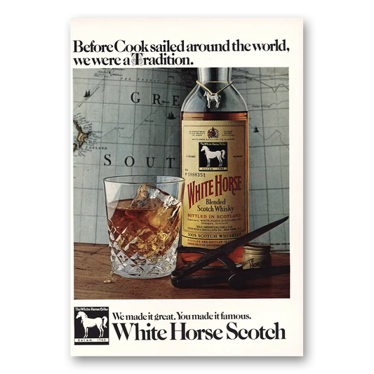 1971 White Horse Scotch Whisky Before Cook Sailed Vintage Magazine Print Ad