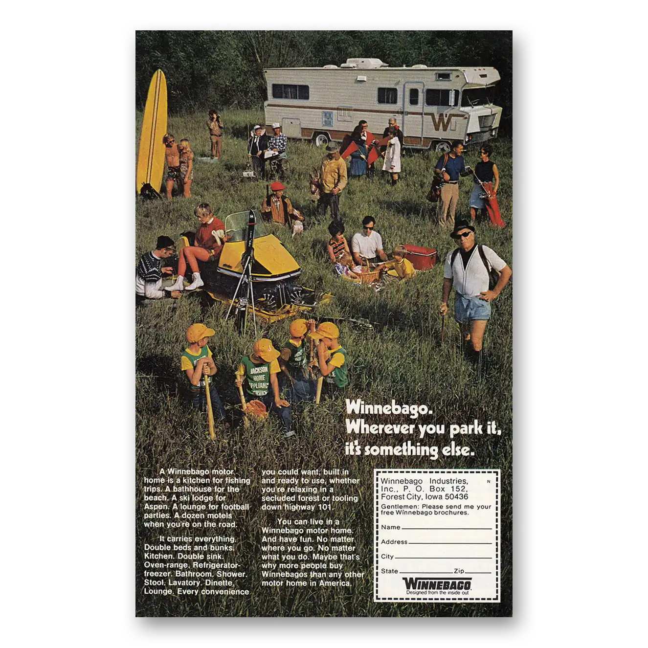 1971 Winnebago Motor Home Wherever You Park It Vintage Magazine Print Ad