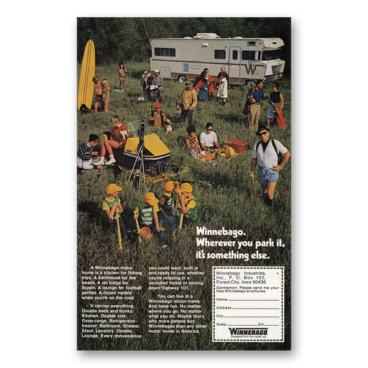 1971 Winnebago Motor Home Wherever You Park It Vintage Magazine Print Ad