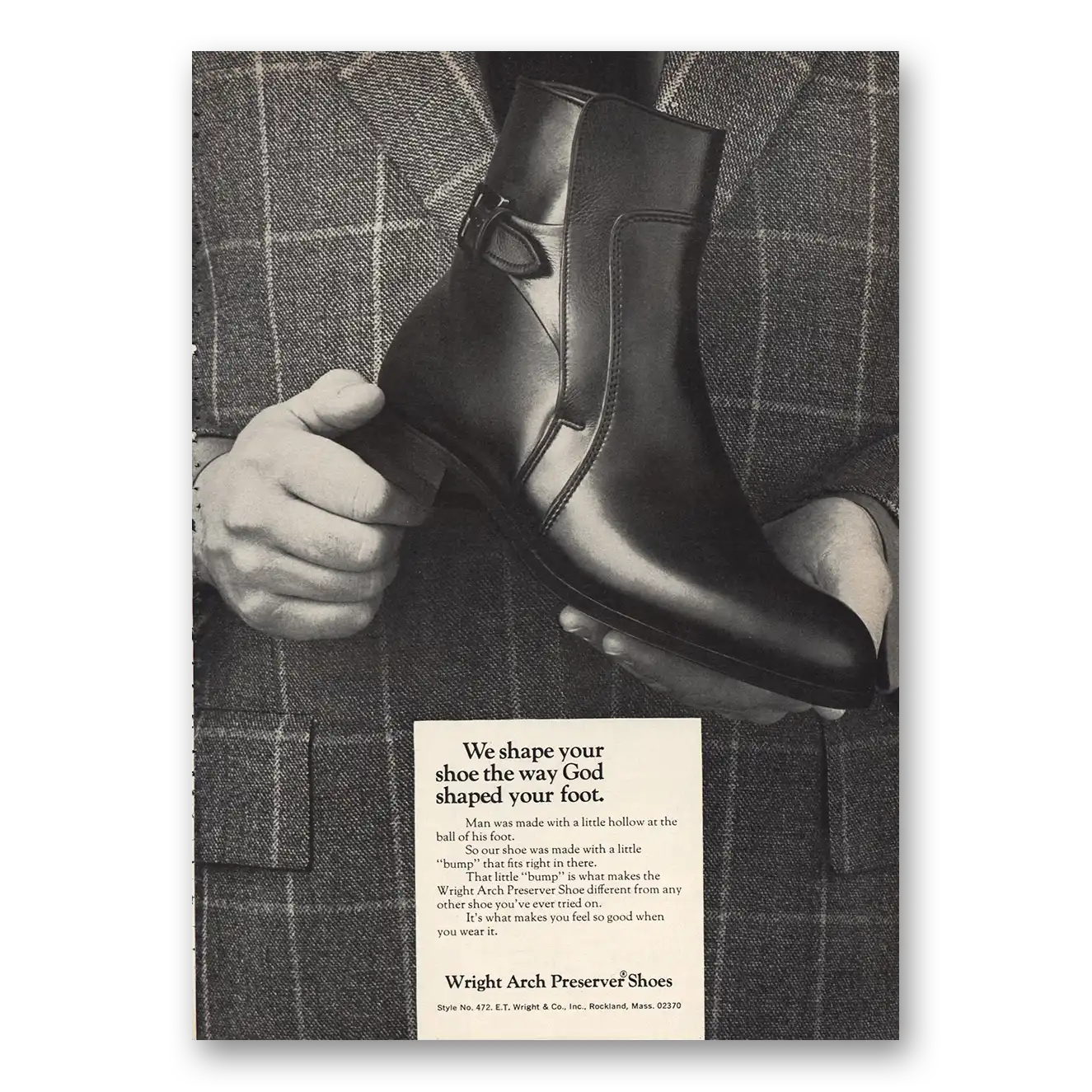 1970 Wright Arch Preserver Shoes We Shape Your Shoe the Way God Shaped Your Foot Vintage Magazine Print Ad