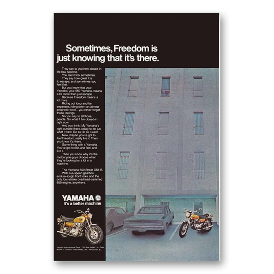 1971 Yamaha Motorcycles Sometimes Freedom Is Just Knowing That Its There Vintage Magazine Print Ad