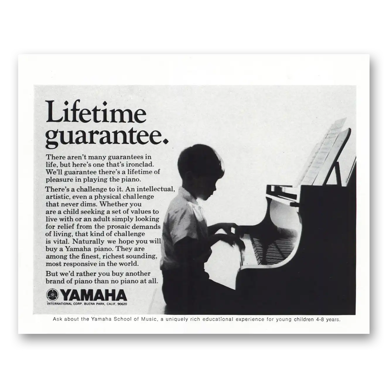 1971 Yamaha Piano Lifetime Guarantee Vintage Magazine Print Ad