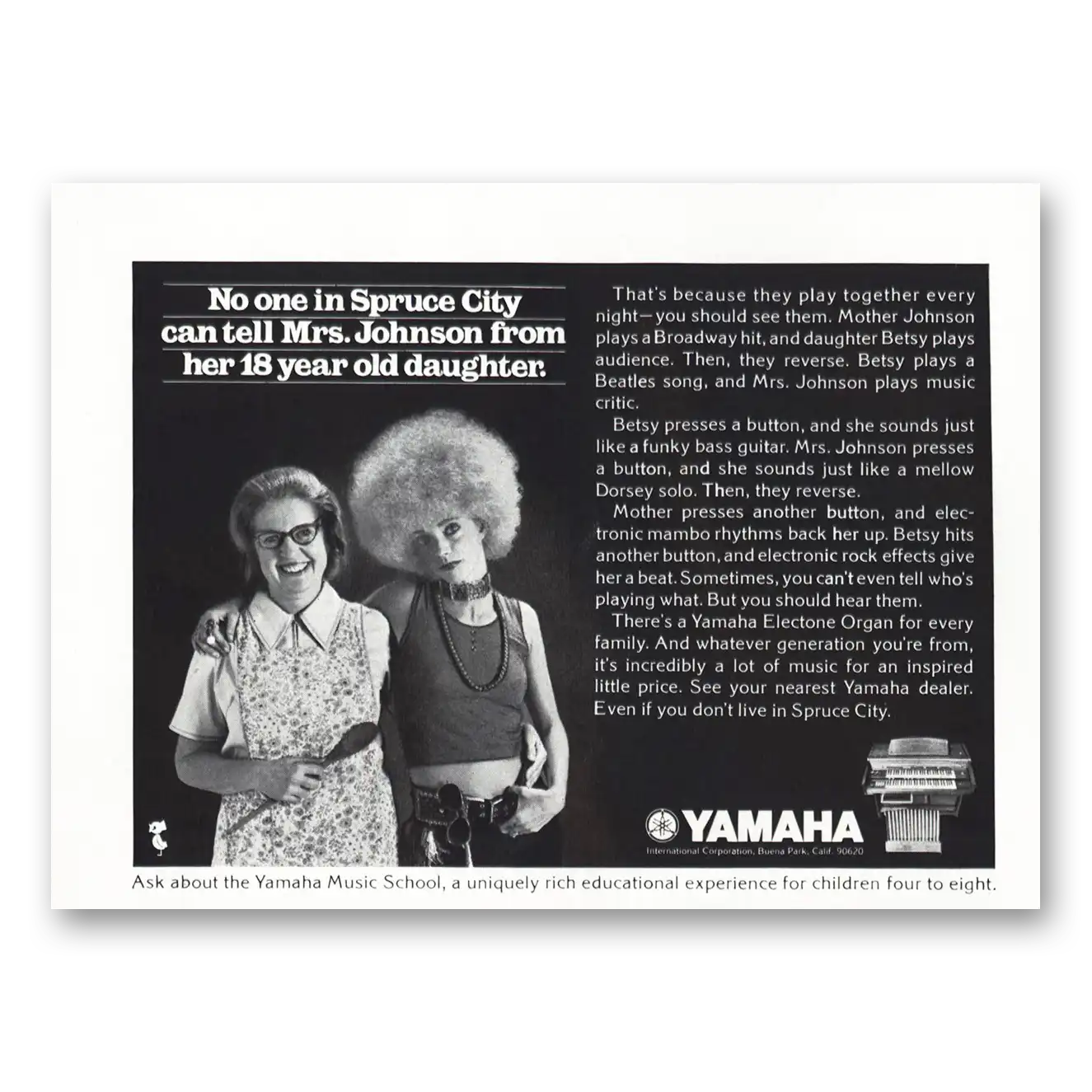 1971 Yamaha Organ Spruce City Mrs Johnson Vintage Magazine Print Ad