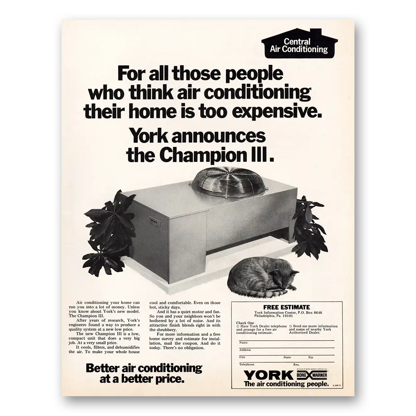 1971 York Air Conditioning Champion III Vintage Magazine Print Ad