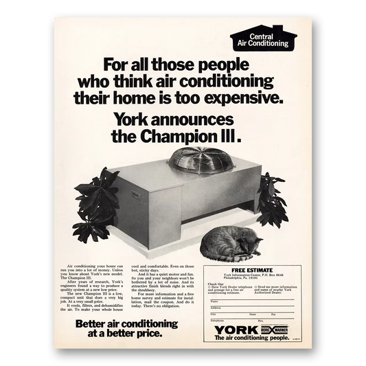 1971 York Air Conditioning Champion III Vintage Magazine Print Ad