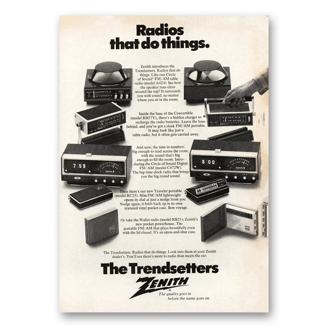 1971 Zenith Radio Trendsetters Radios That Do Things Vintage Magazine Print Ad