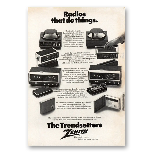 1971 Zenith Radio Trendsetters Radios That Do Things Vintage Magazine Print Ad