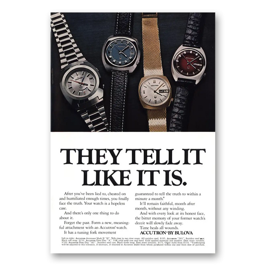 1972 Accutron Watch They Tell It Like It Is Vintage Magazine Print Ad