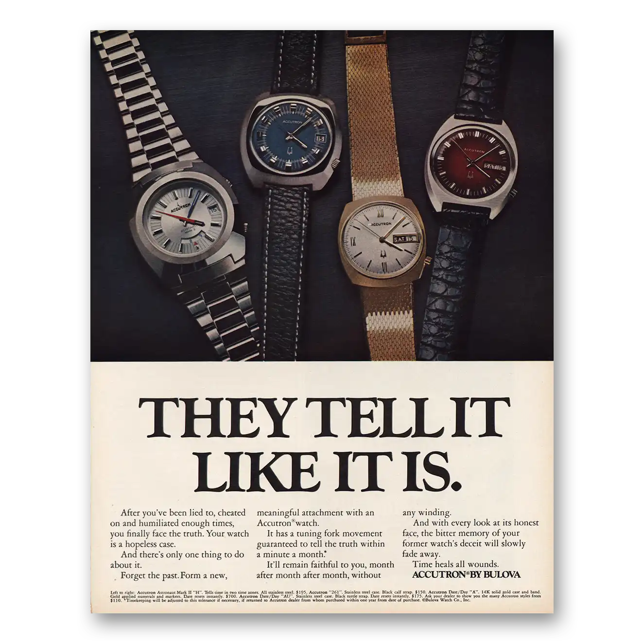 1972 Accutron Watch They Tell It Like It Is Vintage Magazine Print Ad