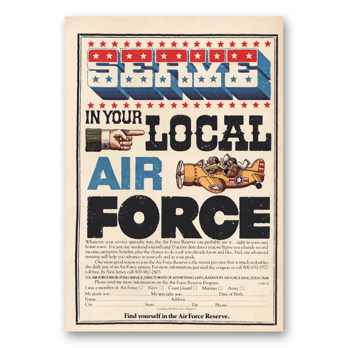 1972 US Air Force Serve In Your Local Air Force Vintage Magazine Print Ad