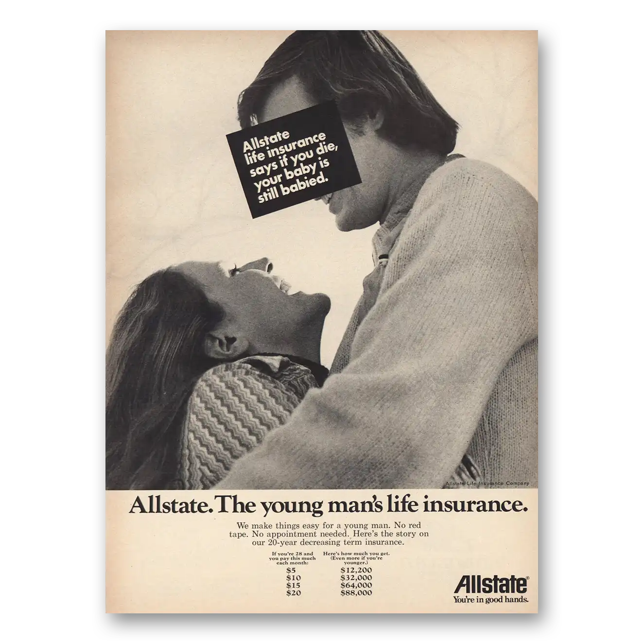 1972 Allstate Insurance Young Mans Life Insurance Vintage Magazine Print Ad