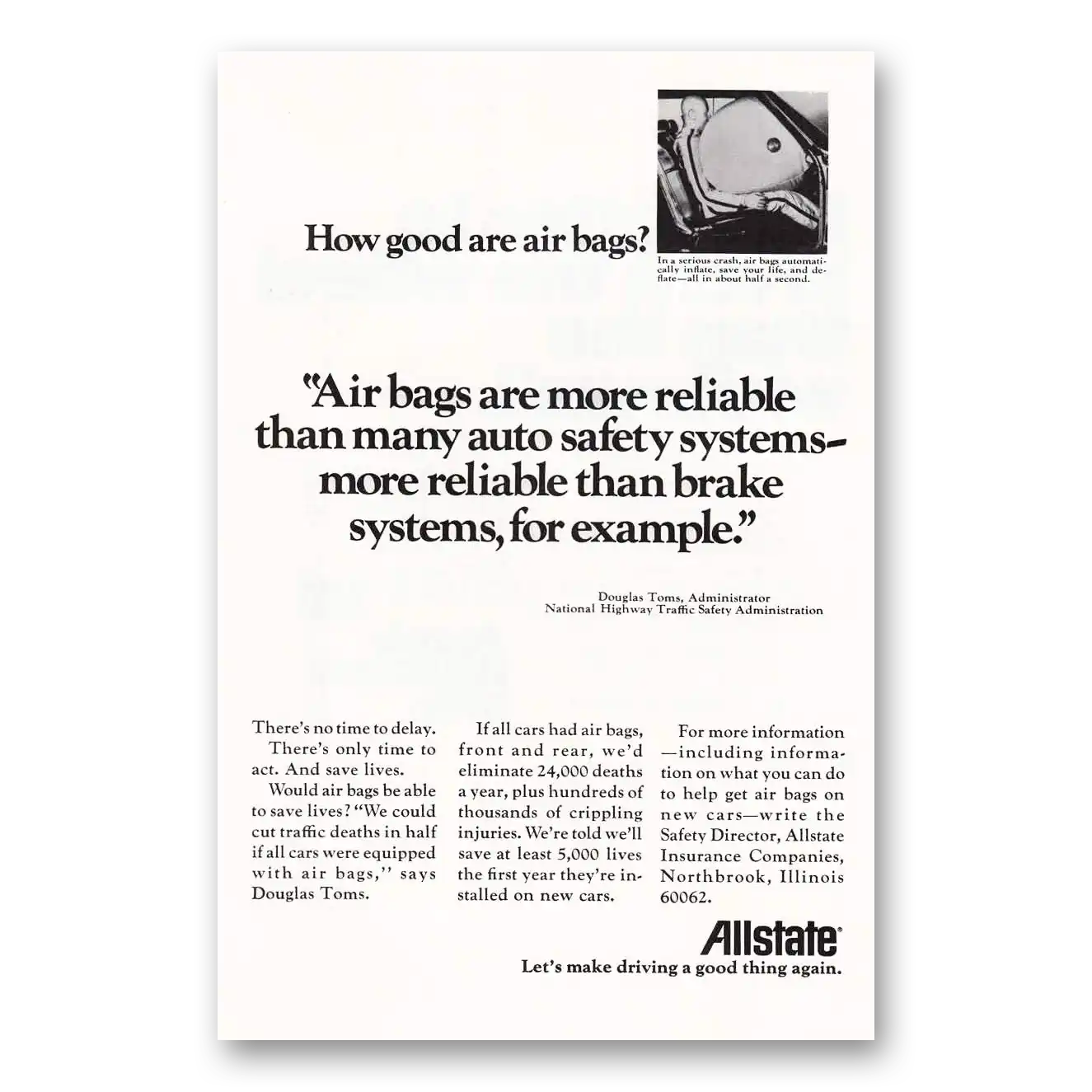 1972 Allstate Insurance How Good Are Air Bags Vintage Magazine Print Ad