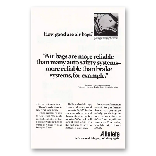 1972 Allstate Insurance How Good Are Air Bags Vintage Magazine Print Ad