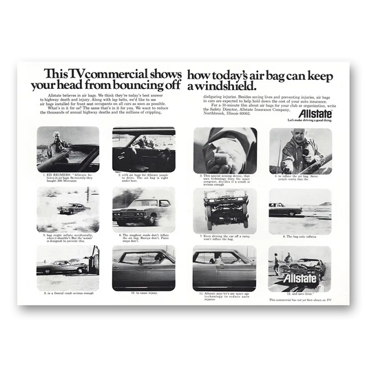 1972 Allstate Insurance TV Commercial Shows How Todays Air Bag Vintage Magazine Print Ad