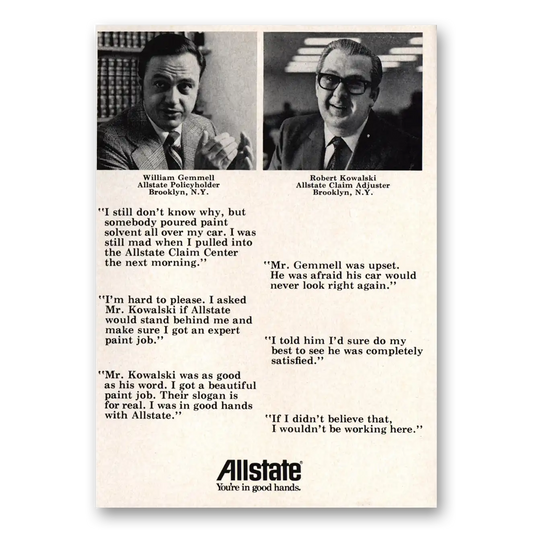 1972 Allstate Insurance William Gemmell Robert Kowalski Vintage Magazine Print Ad