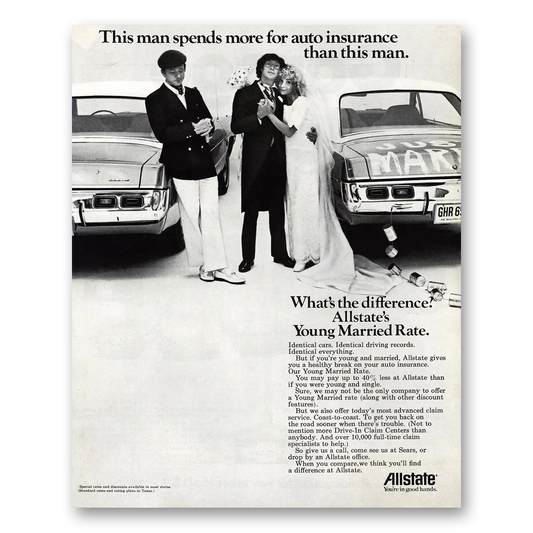 1972 Allstate Insurance Young Married Rate Vintage Magazine Print Ad