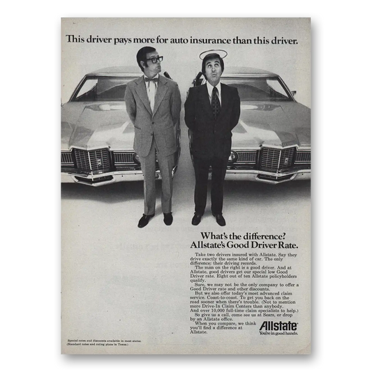 1973 Allstate Insurance This Driver Pays More Vintage Magazine Print Ad