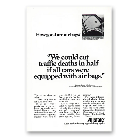 1972 Allstate Insurance Air Bags Traffic Deaths Vintage Magazine Print Ad