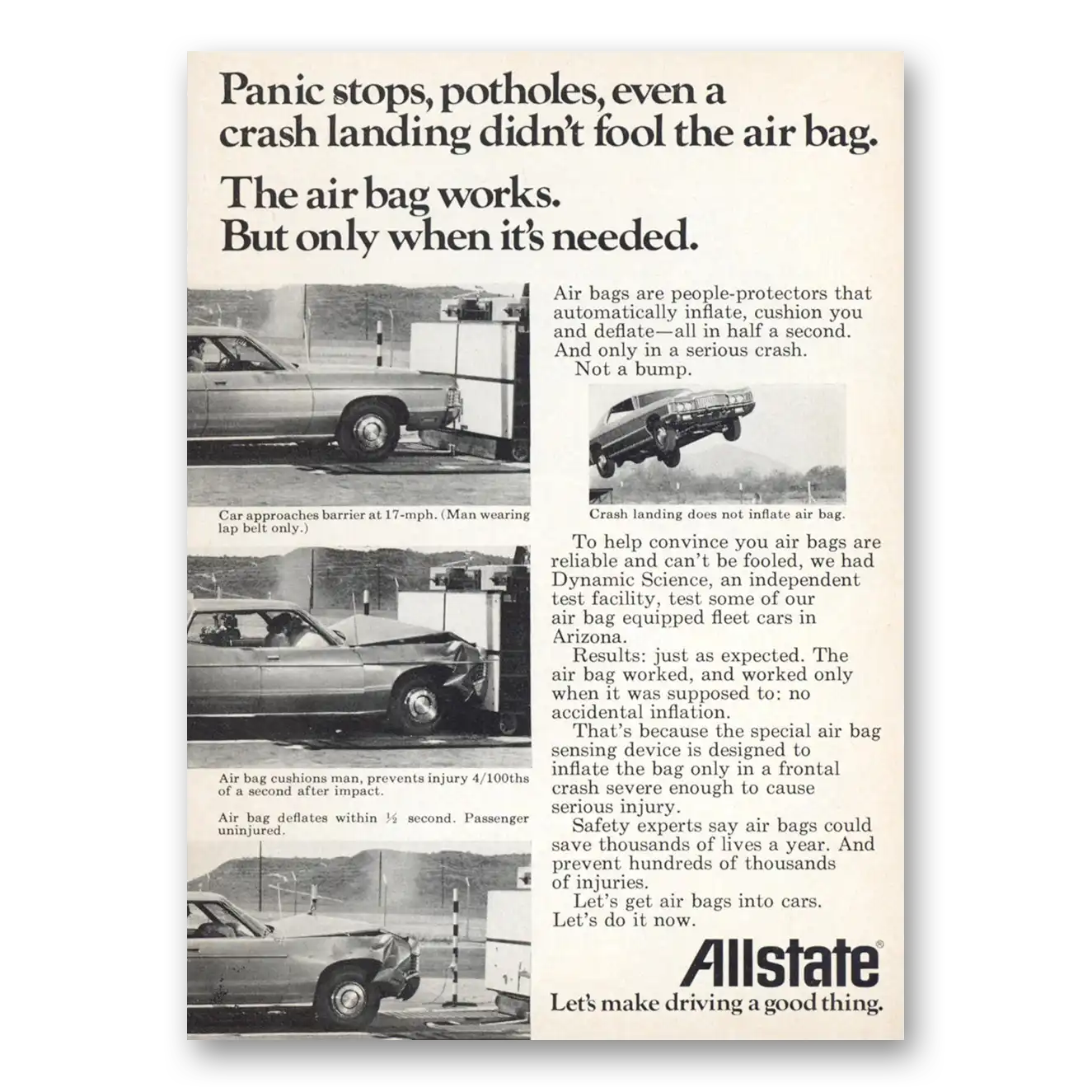 1972 Allstate Insurance Panic Stops Potholes Even a Crash Vintage Magazine Print Ad