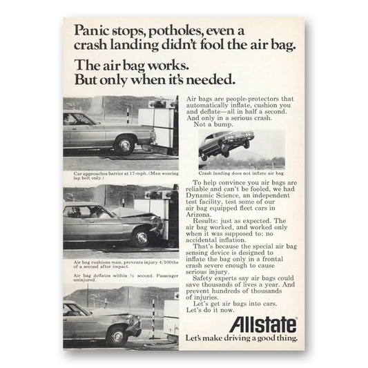 1972 Allstate Insurance Panic Stops Potholes Even a Crash Vintage Magazine Print Ad