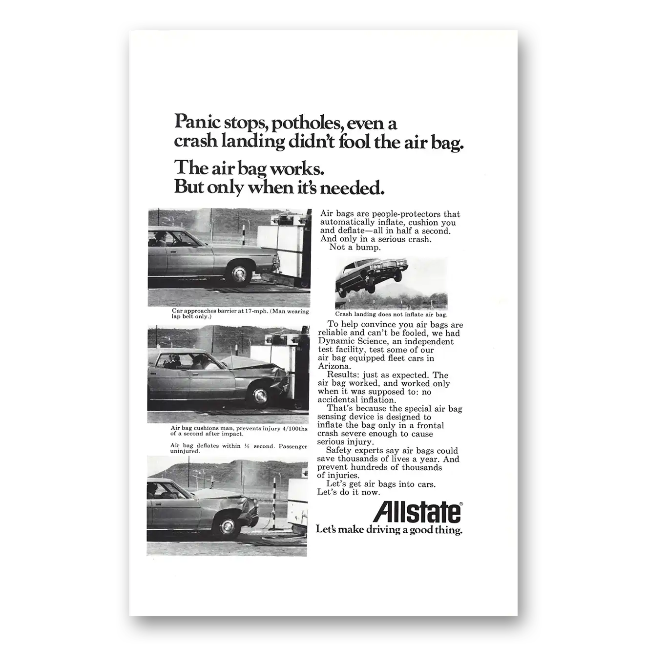 1972 Allstate Insurance Panic Stops Potholes Vintage Magazine Print Ad