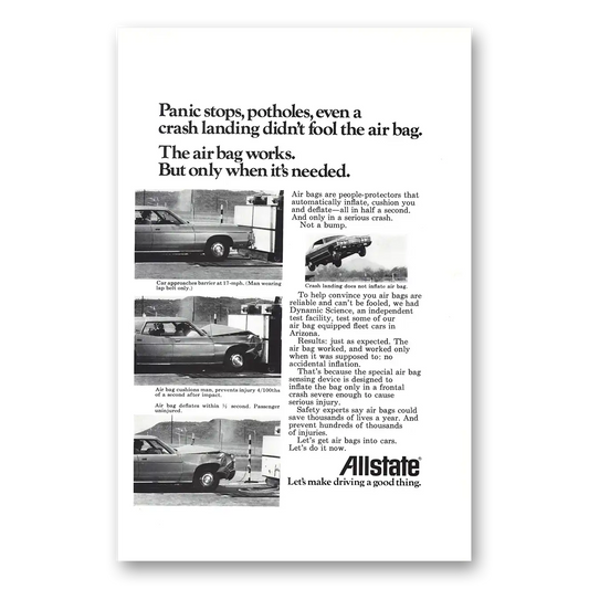 1972 Allstate Insurance Panic Stops Potholes Vintage Magazine Print Ad