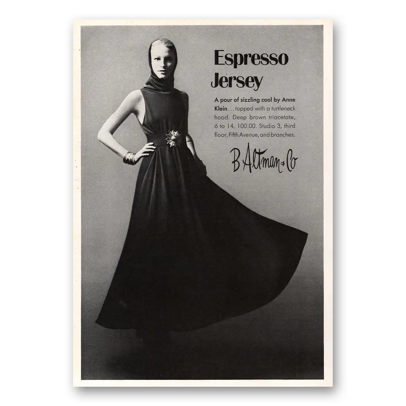 1972 B Altman Espresso Jersey Vintage Magazine Print Ad